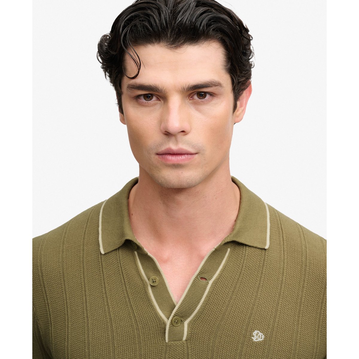 Polo Tricoté Manches Longues Coupe Décontractée vert artichaut, SUPERDRY