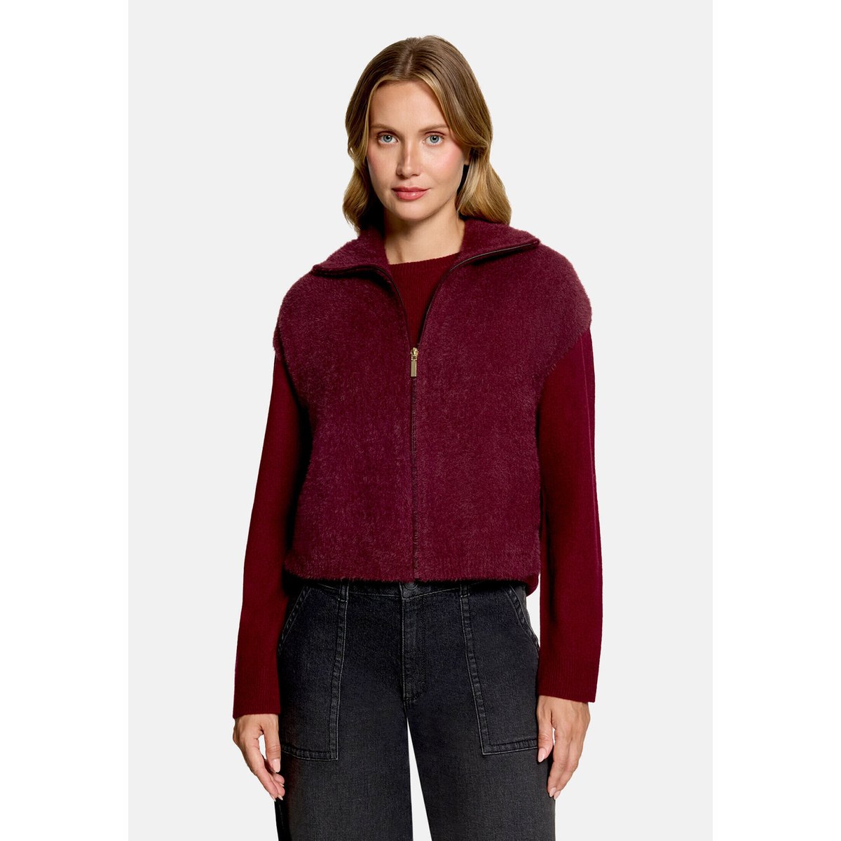 Veste sans manches en maille à fermeture zippée fall burgundy, BETTY & CO