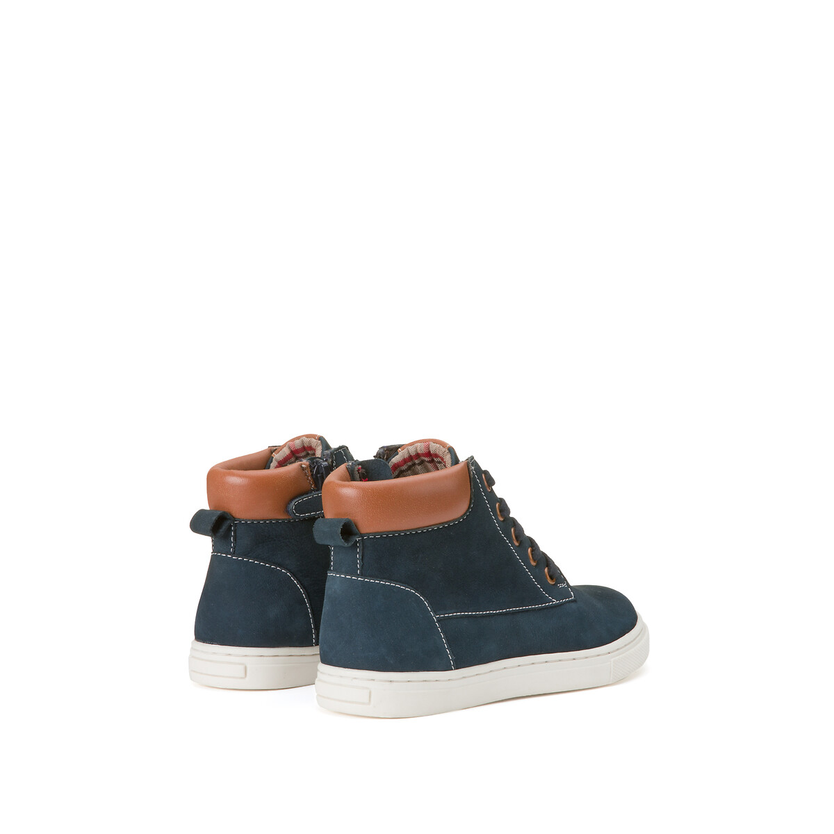 Kids Lace-Up Ankle Boots in Leather with Zip Fastening navy blue, LA REDOUTE COLLECTIONS