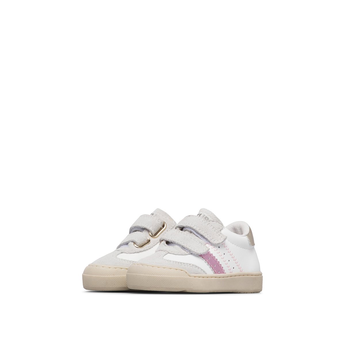 Baskets en cuir et en daim RIBY VL. blanc-rose-platine, NATURINO