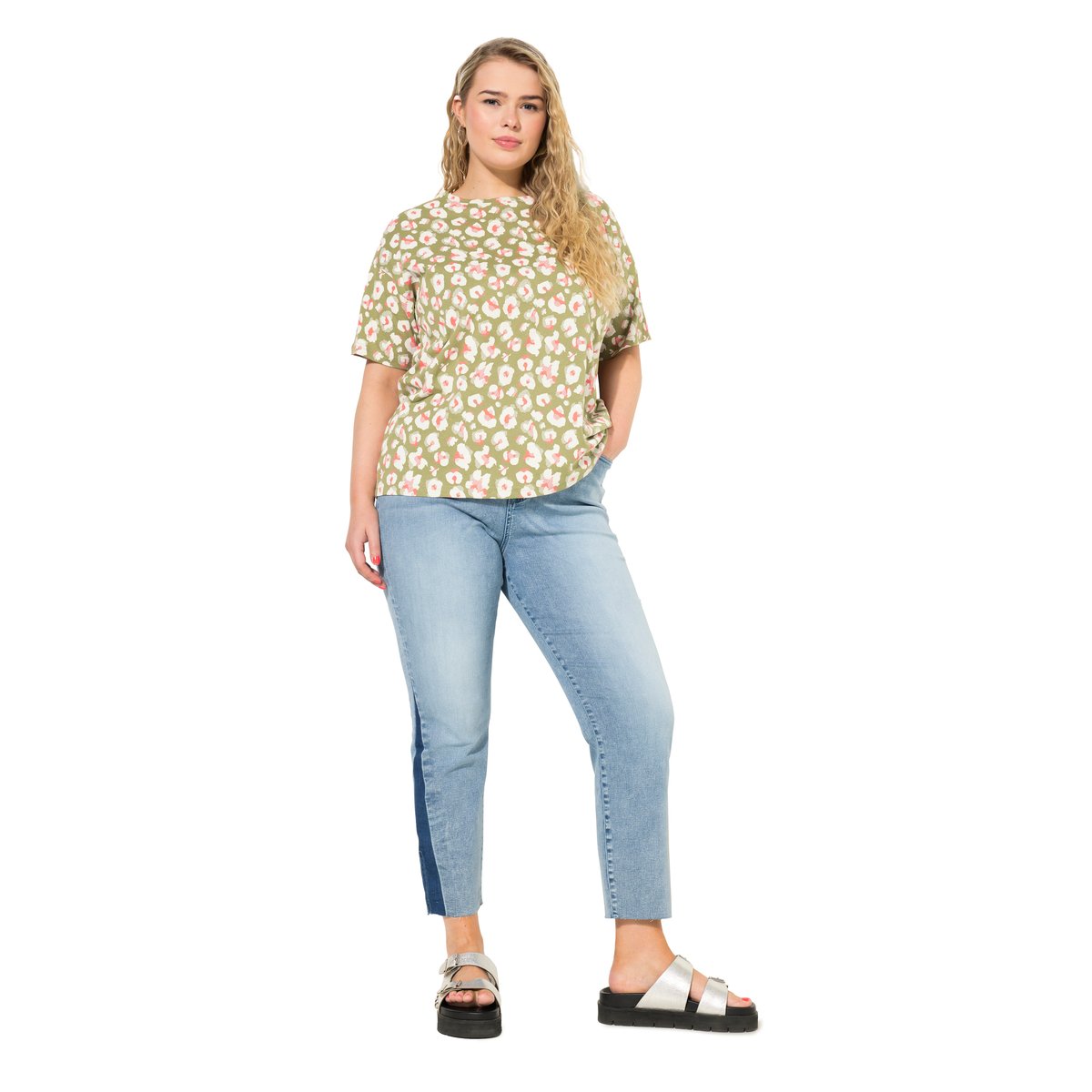 Jean mom taille haute avec gousset latéral. bleu jean, STUDIO UNTOLD