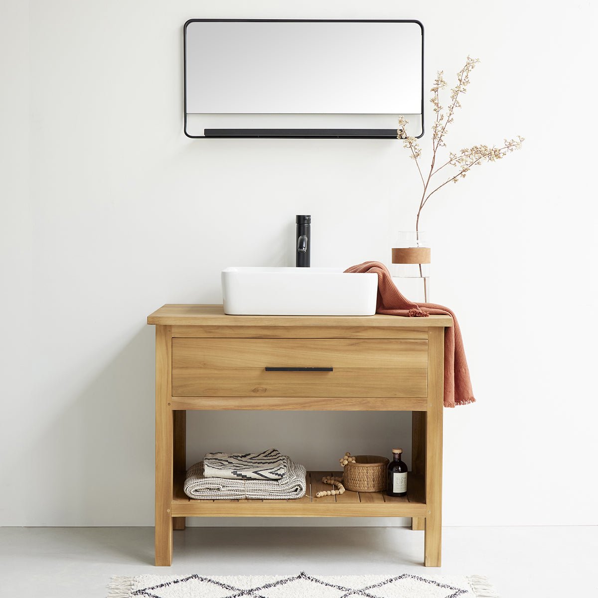 Meuble de salle de bain en teck massif 90 cm MARLI naturel, BERAH GETAH