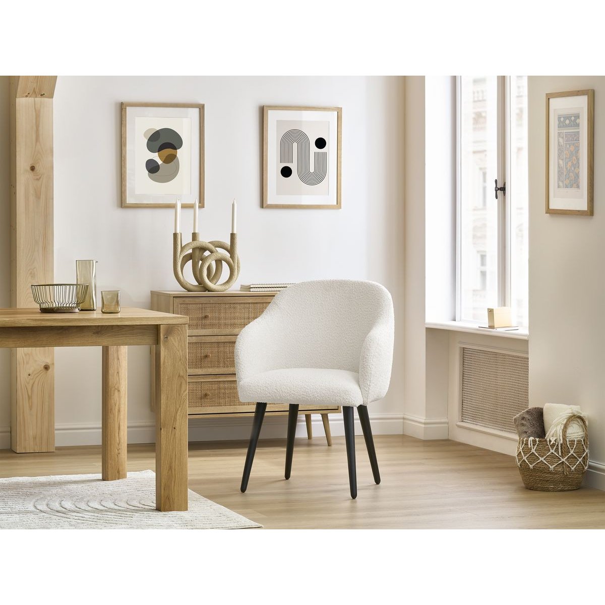 Lot de 2 chaises tissu bouclette, SOPHIE blanc, BOBOCHIC