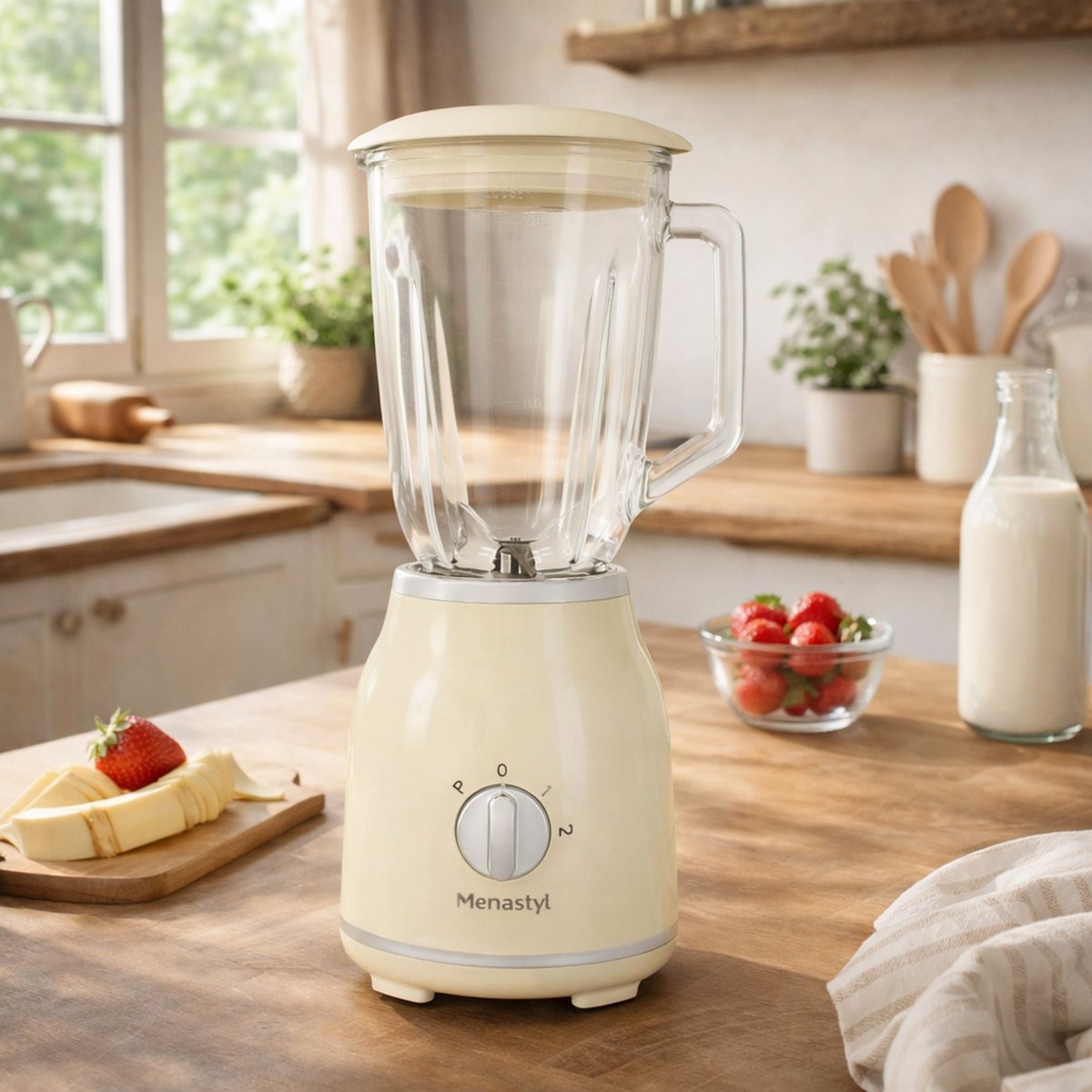 Blender 1,5L - 1000W - 2 vitesses, RETRO crème, MENASTYL
