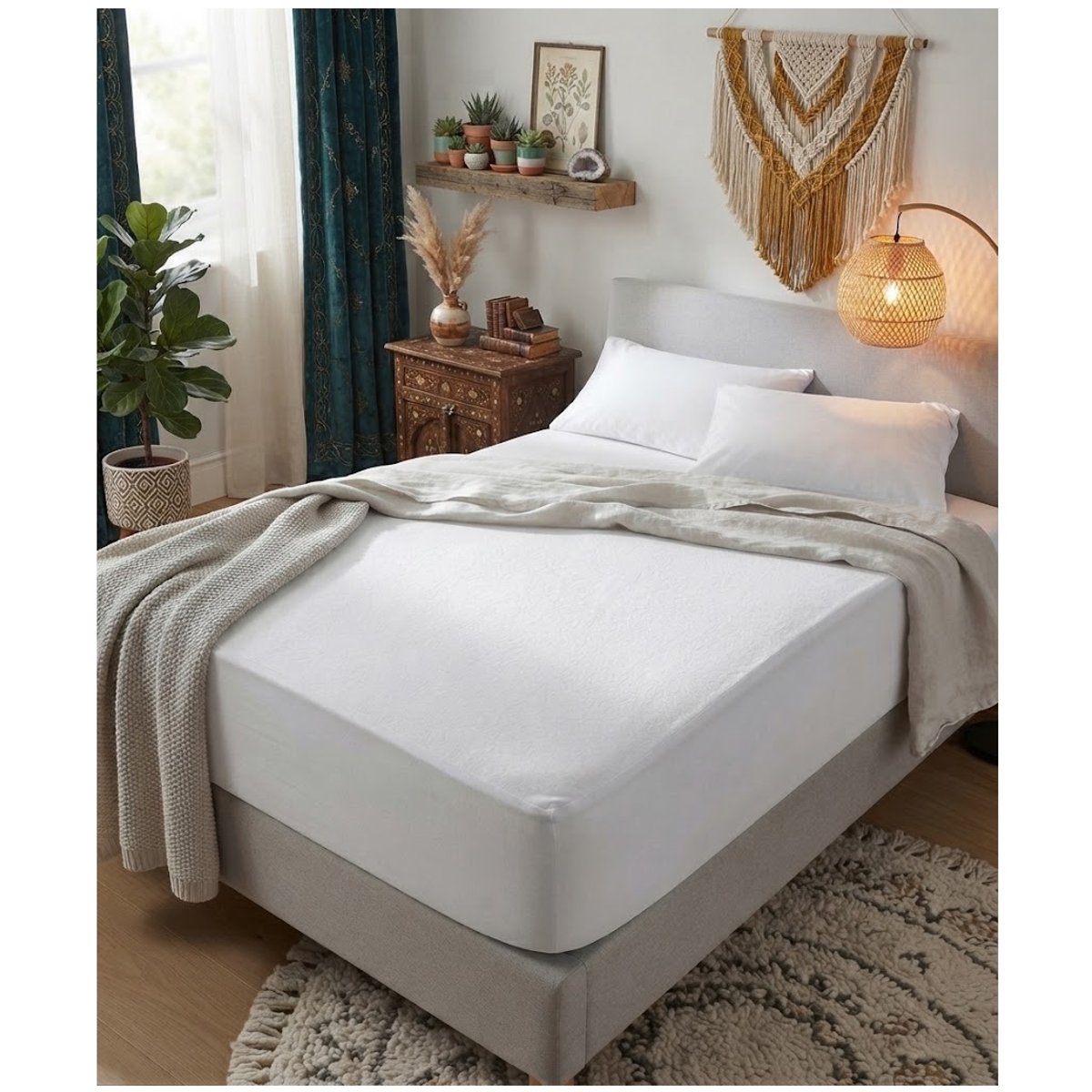 Protege matelas en molleton 140 x 190 cm Carlyne blanc, EDEN