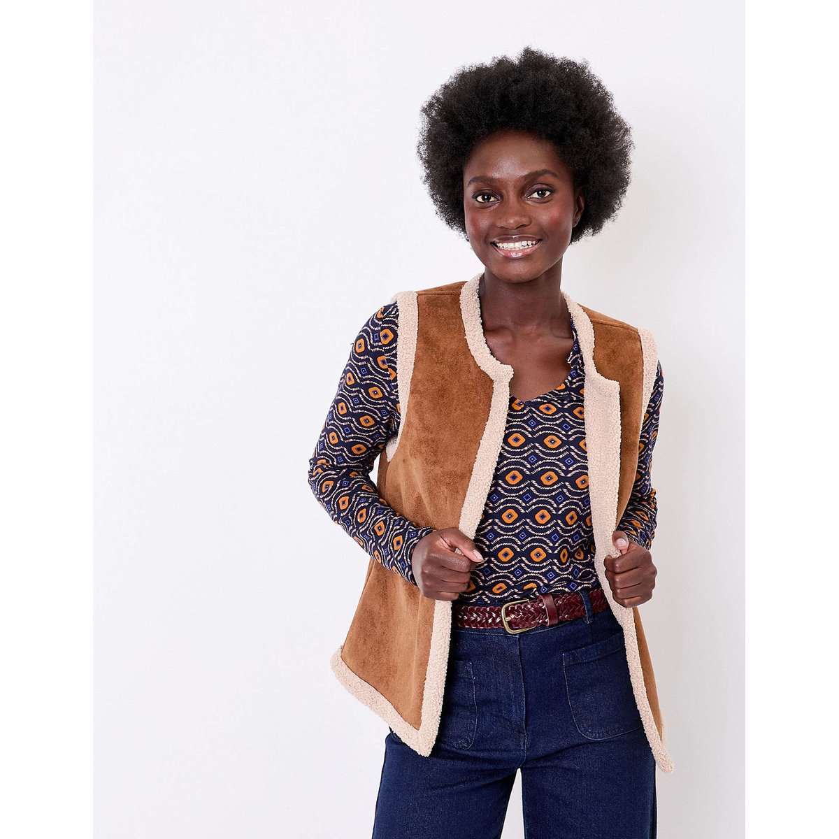 Gilet long sherpa sans manche réversible RISIA camel risia, LA FIANCÉE