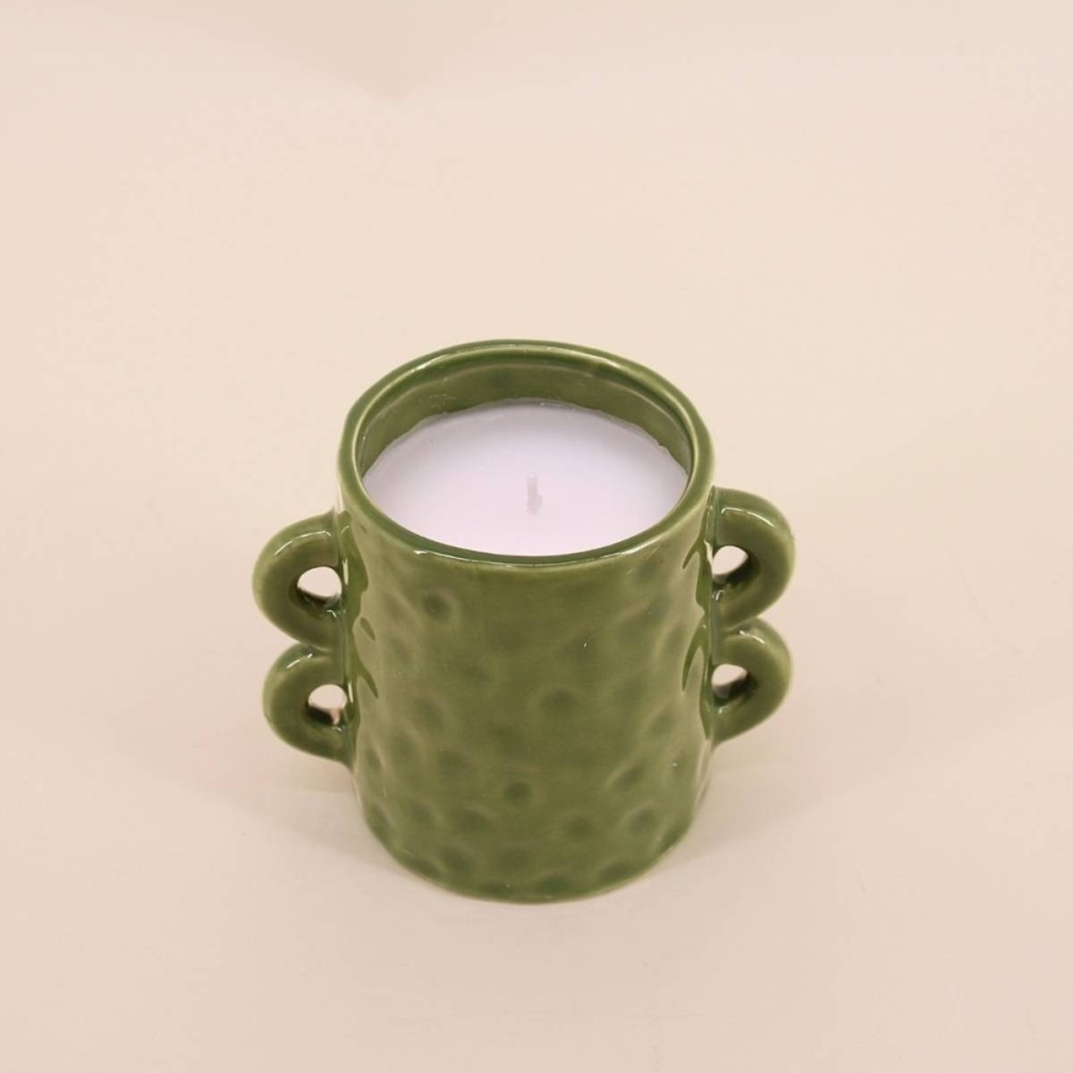 Bougie en céramique verte anses multiples 12cm vert, ORNAMI