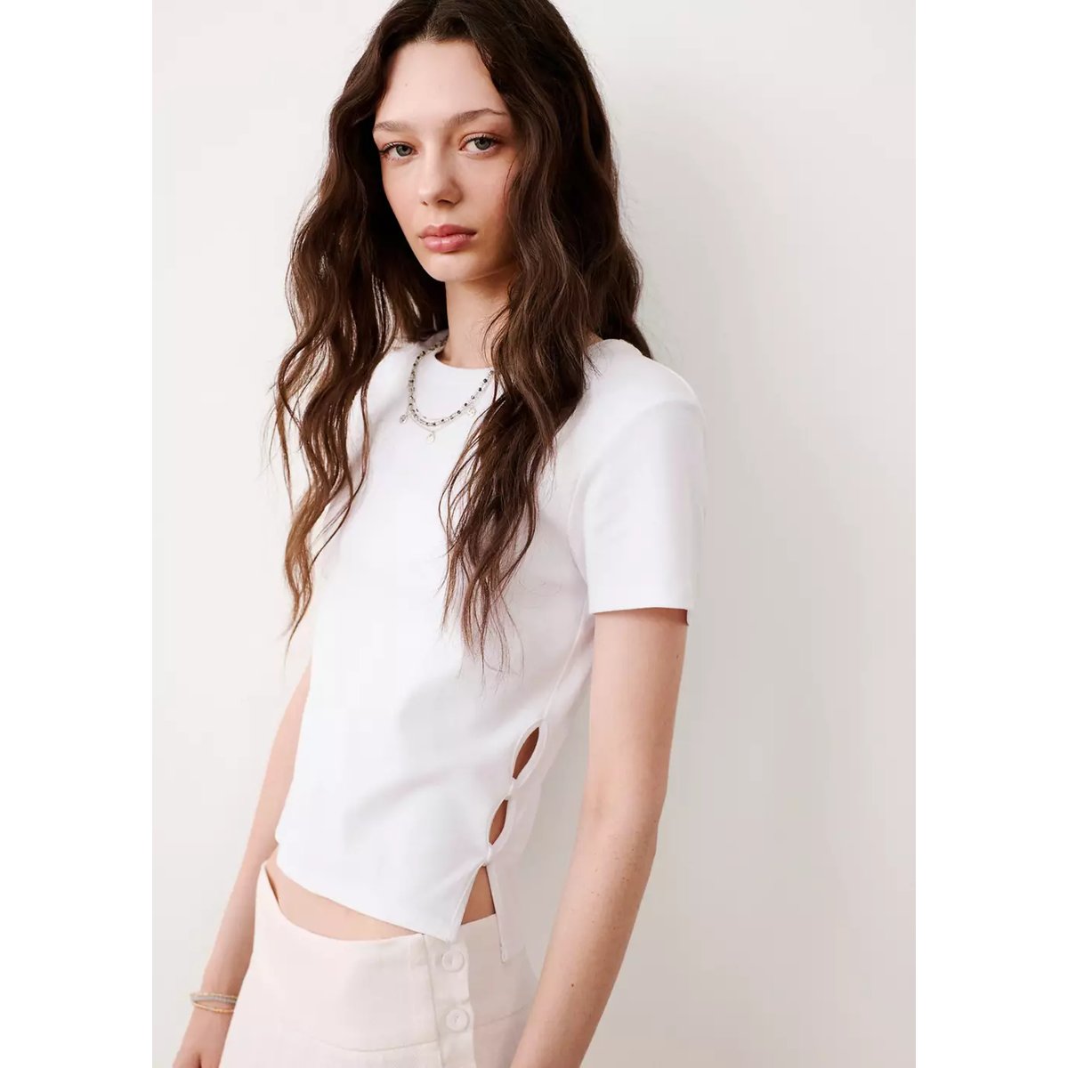 T-shirt détail ouverture blanc cassé, MANGO TEEN