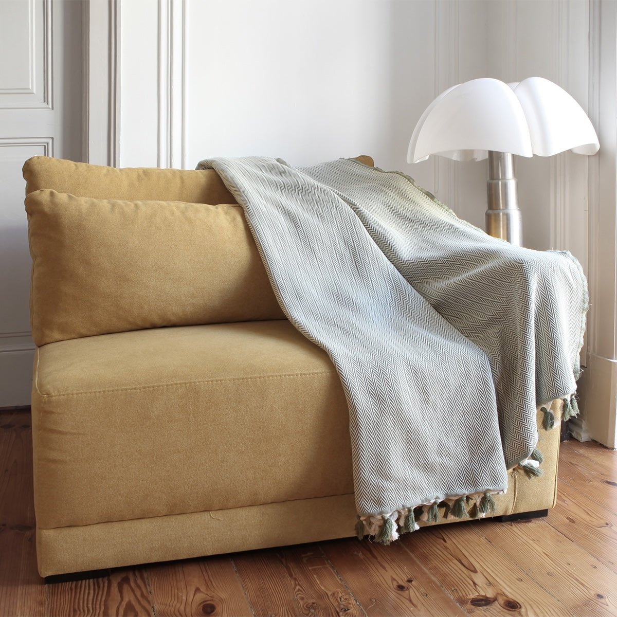 Plaid coton MEGEVE vert olive, FEBRONIE