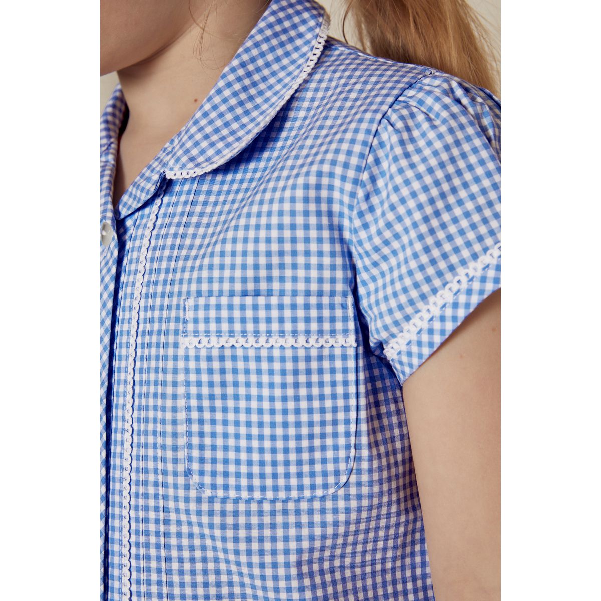 Robe d'école vichy à boutons et dentelle bleu moyen, NEXT
