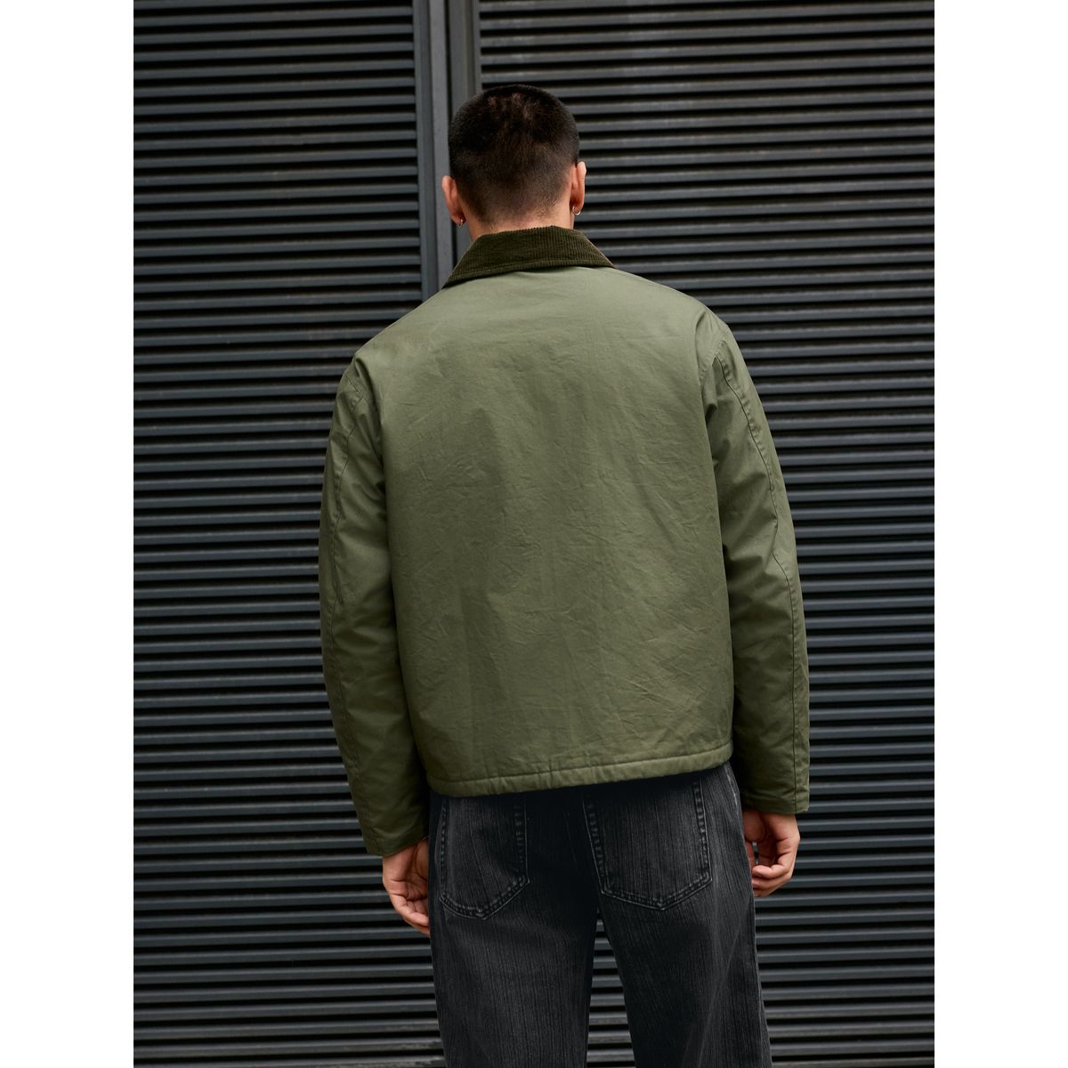 Veste cirée avec col en velours côtelé vert kaki, NEXT