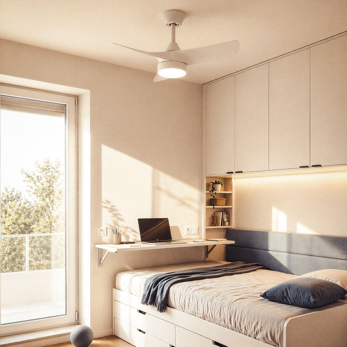 Ventilateur de plafond silencieux avec éclairage LED intégré- EROL couleur unique, DRAWER