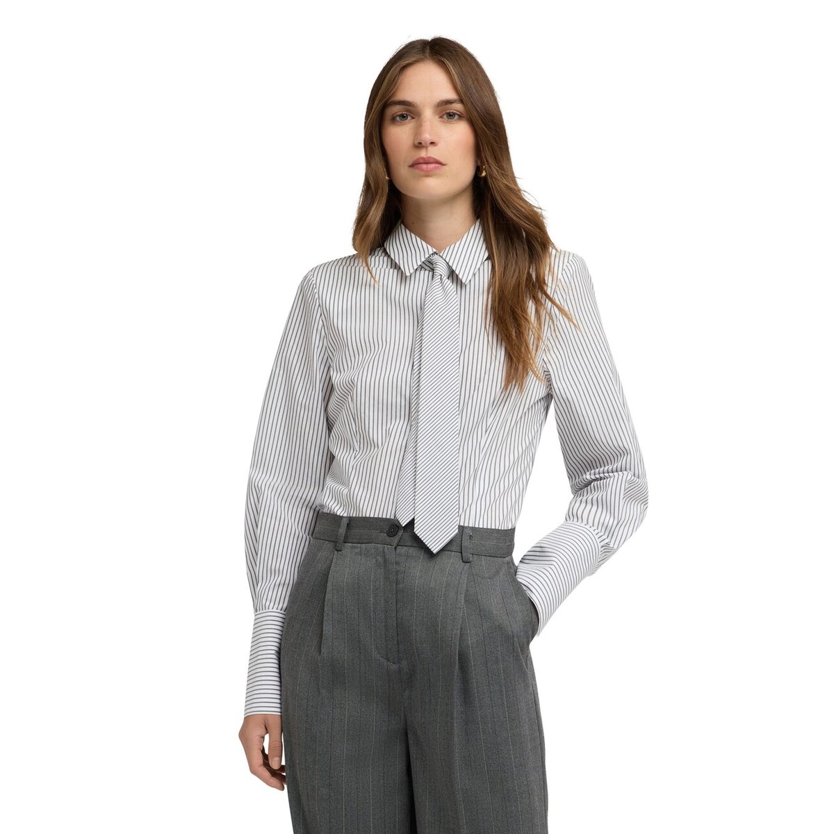 Chemise à rayures avec nœud papillon blanc, MOTIVI