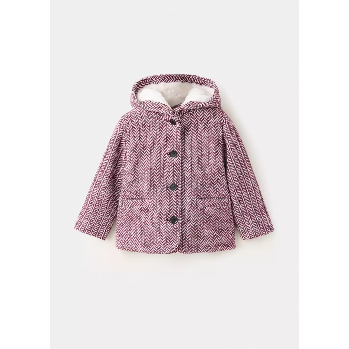 Manteau en drap de laine à chevron rose, MANGO BABY