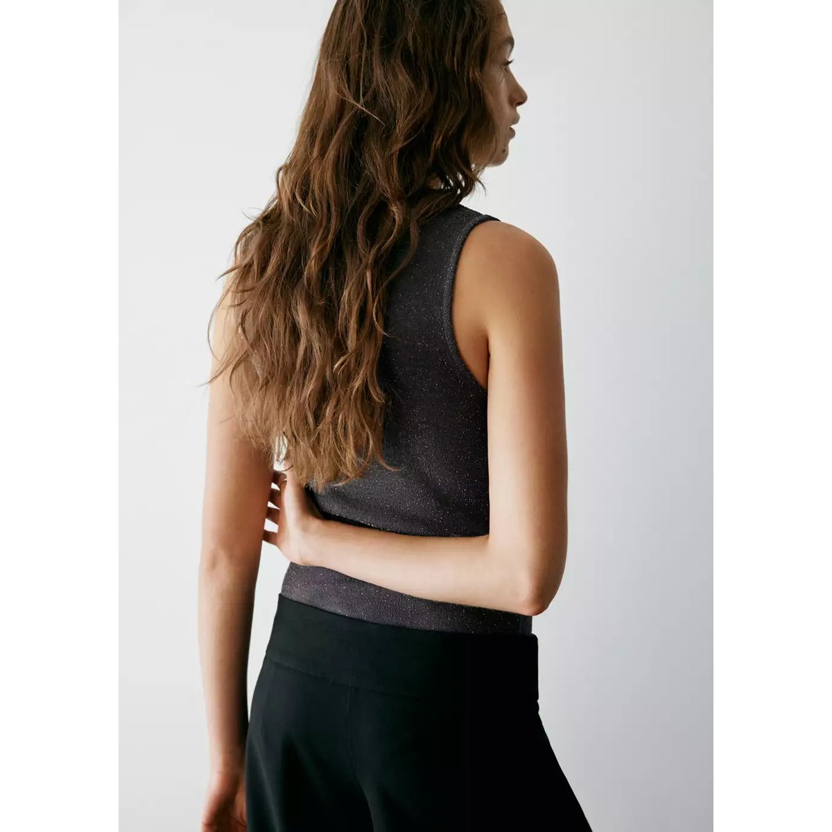 Body brillant col en V gris anthracite, MANGO TEEN