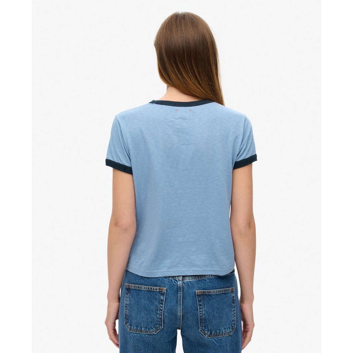 T-shirt ajusté Athletic Essentials Ringer bleu marée flammé, SUPERDRY