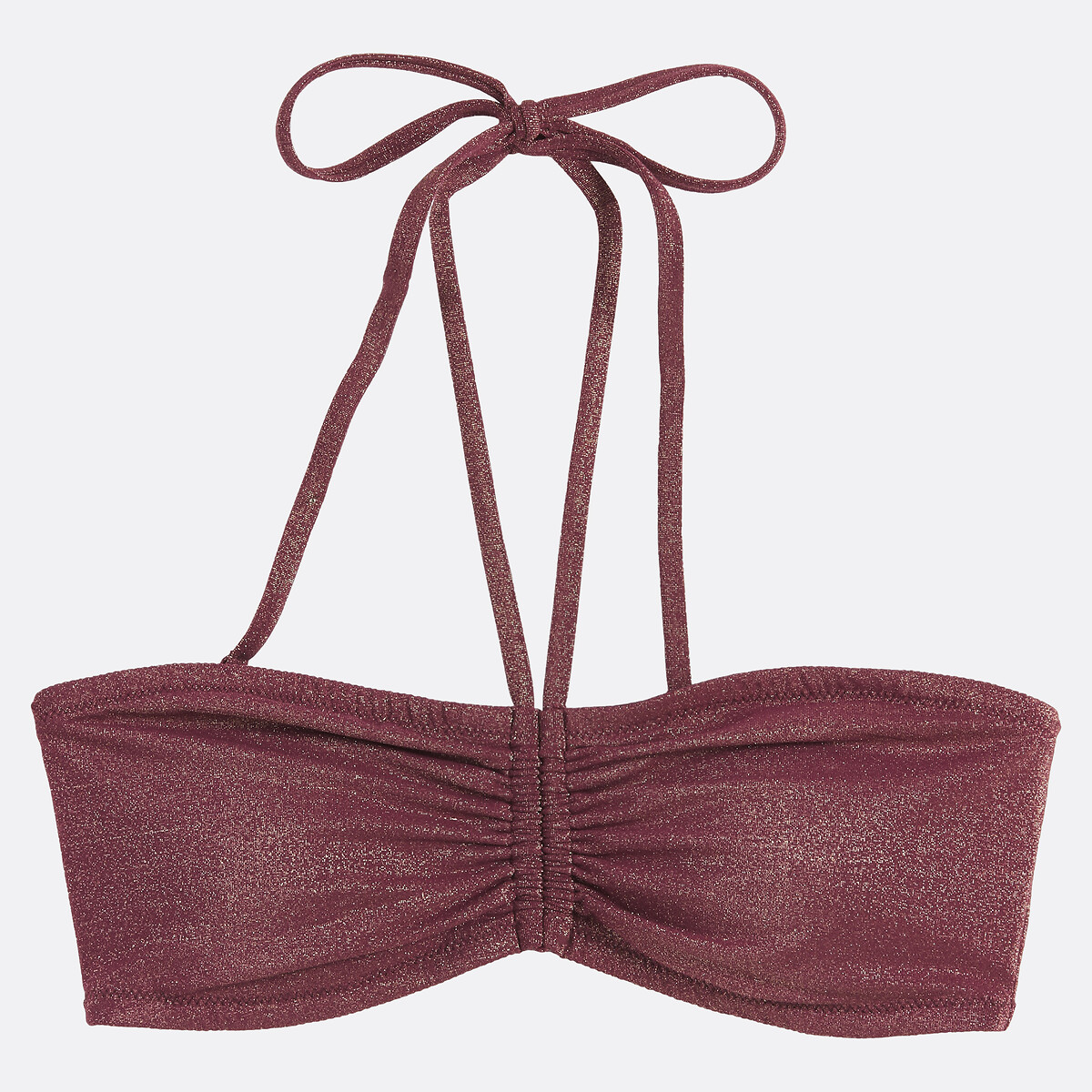 Soutien de biquíni Bandeau em malha com fibra metalizada bordeaux, LA REDOUTE COLLECTIONS