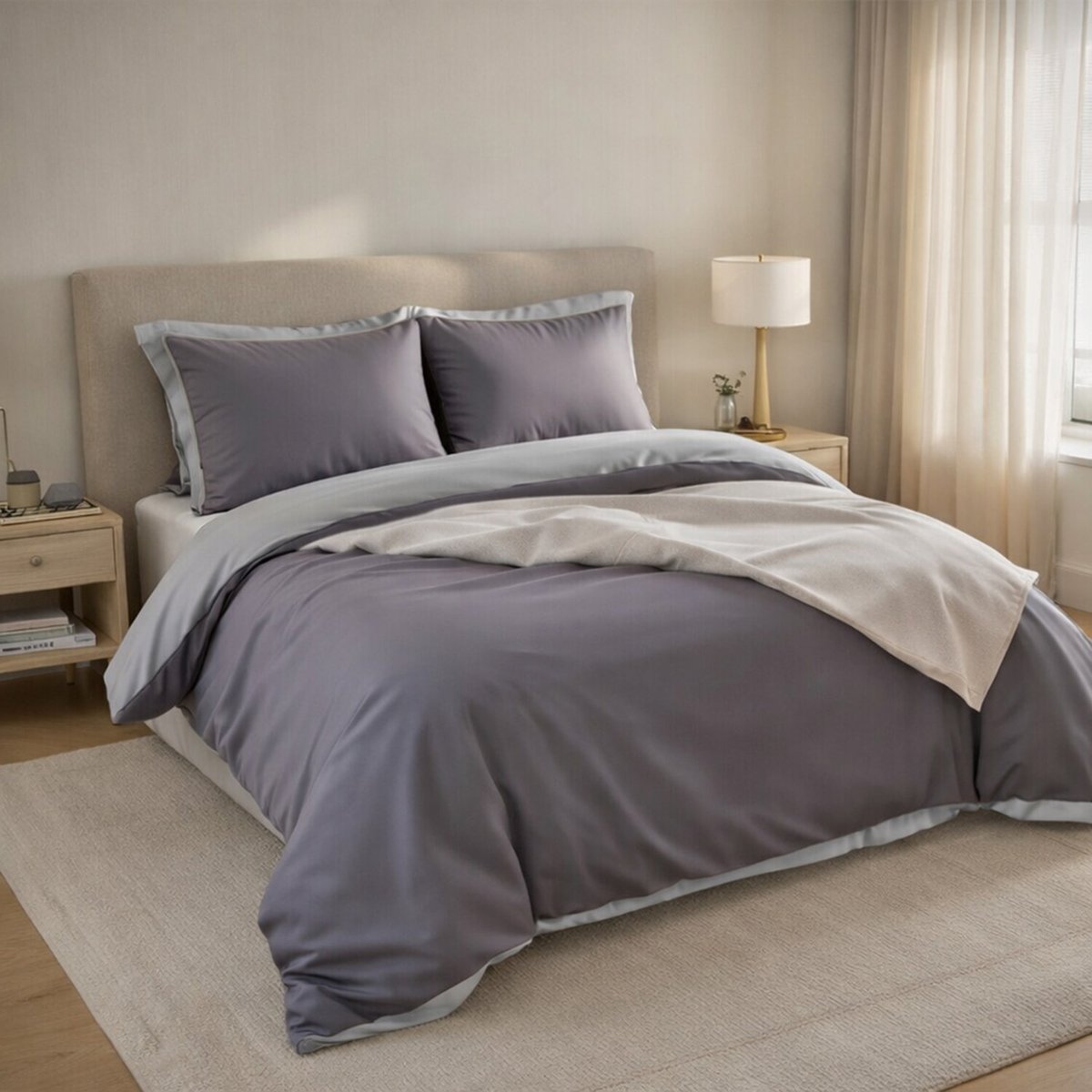 Lot de 2 taies d'oreiller en percale de coton uni, MURA gris, C DESIGN HOME TEXTILE