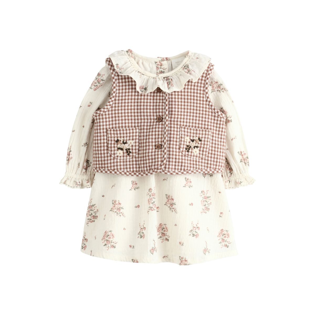 Ensemble robe, gilet et collant, 3 pièces écru à imprimé fleurs, NEXT