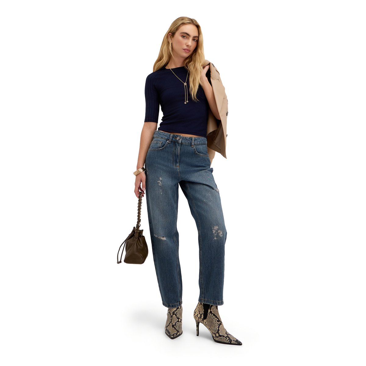 Jean boyfriend avec déchirures bleu, MOTIVI
