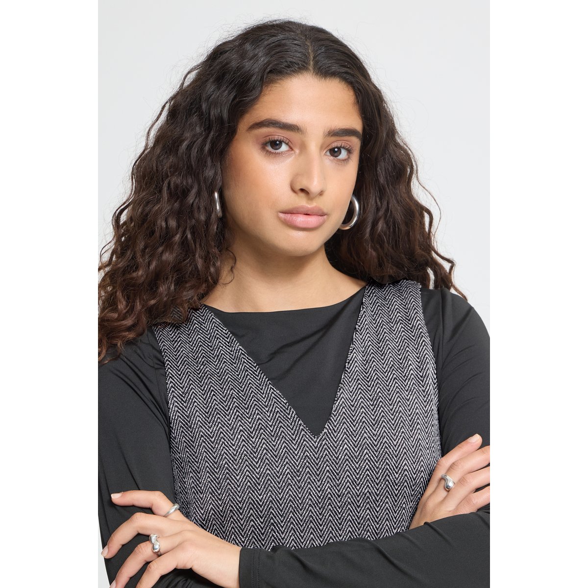 Robe décontractée noir blanc black/white herringbone, ICHI