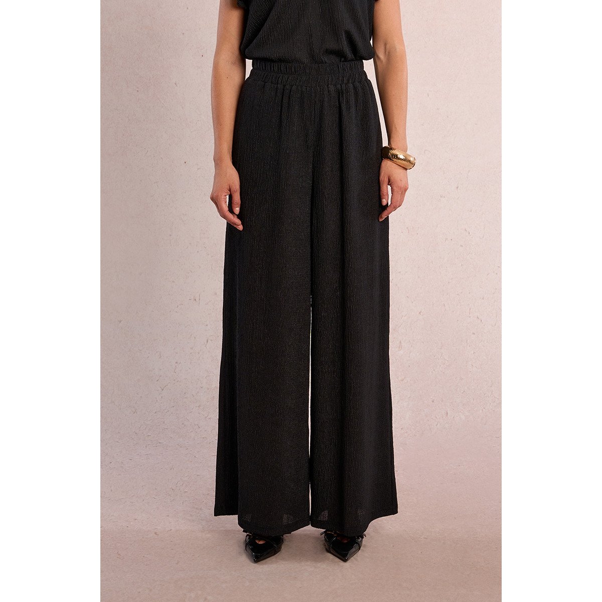 Pantalon droit et fluide en semi-transparence noir, MOLLY BRACKEN