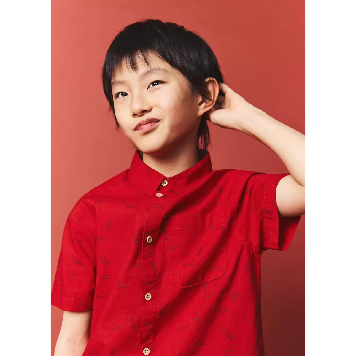 Chemise imprimée manches courtes rouge, MANGO KIDS