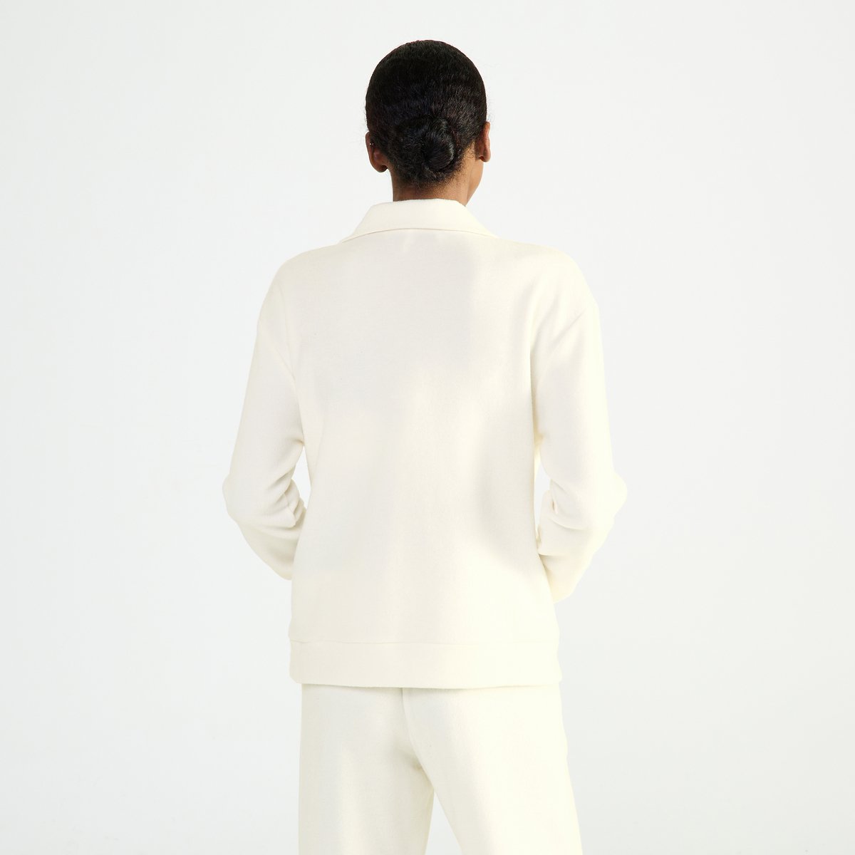 Sweat col polo en polaire RÉCONFORT lait, LAURENCE TAVERNIER