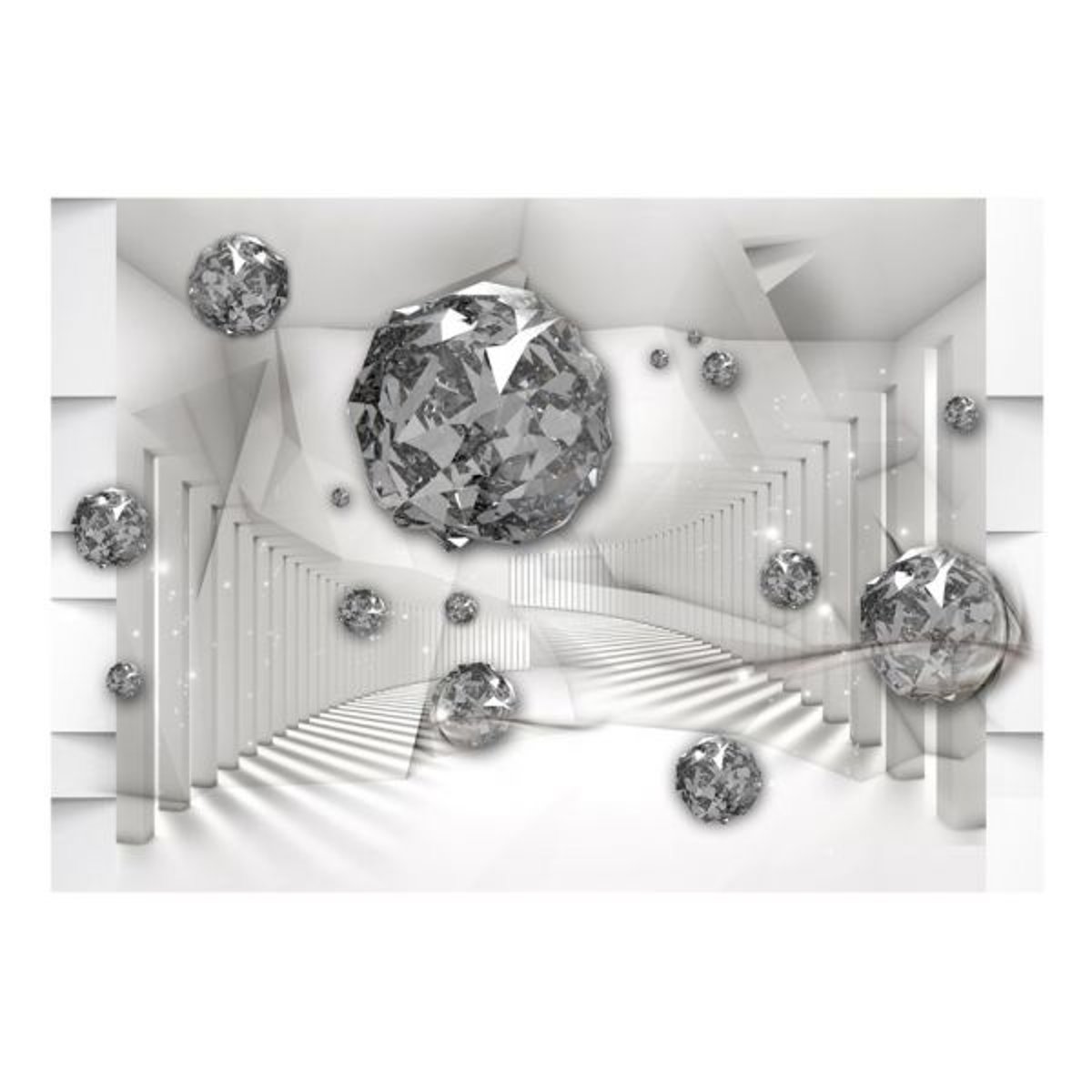 Papier peint intissé panoramique Abstractions Diamond Chamber gris / argent, EDEN