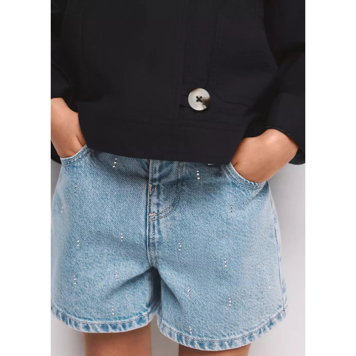 Short en jean strass bleu clair, MANGO BABY