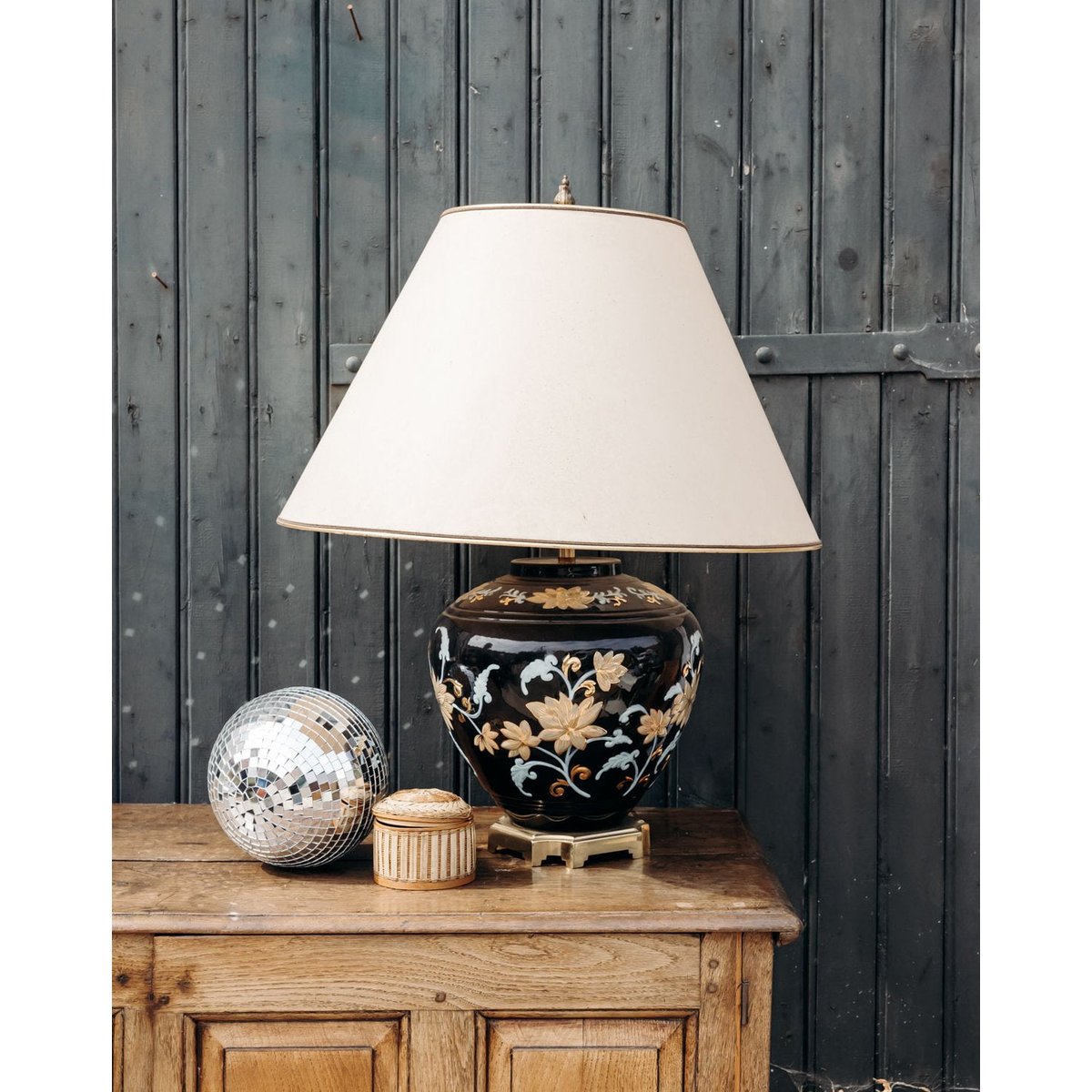 Lampe en céramique au motif floral Suzanne N°599 - Bon état multicolore, DEBONGOUT