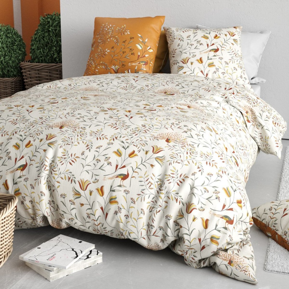 Housse de couette 100% coton 57 fils + 2 taies d’oreiller orange, DECORATIE
