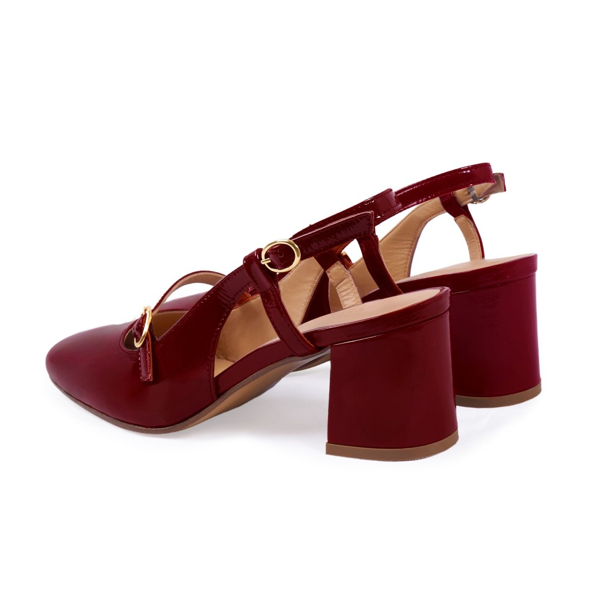 Escarpins slingback cuir vernis bordeaux, JULES & JENN
