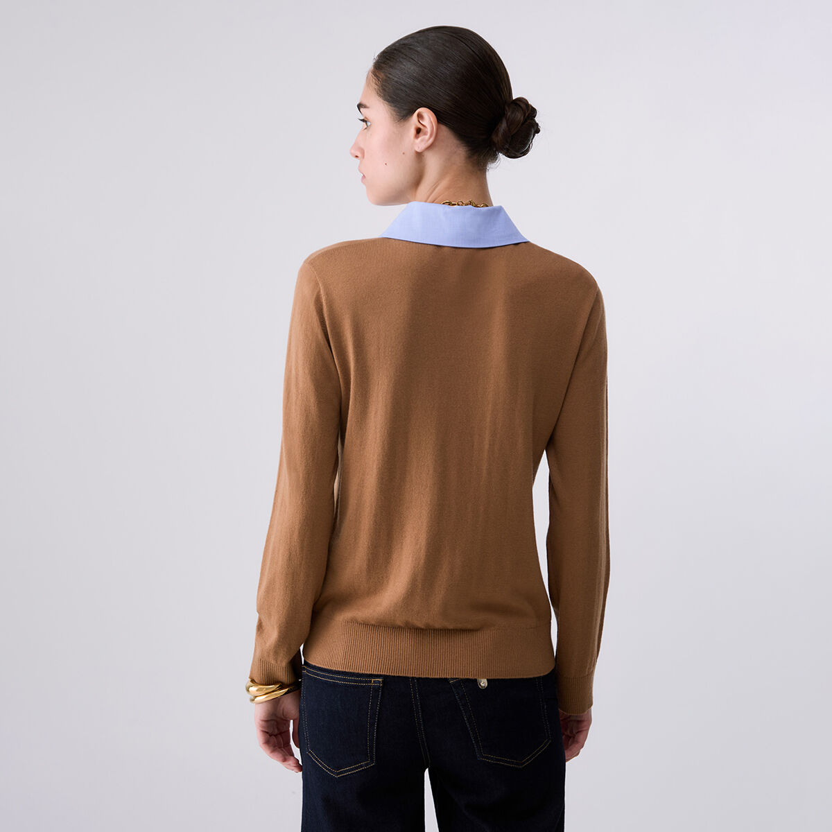 Pull avec détail en popeline beige, LIU JO