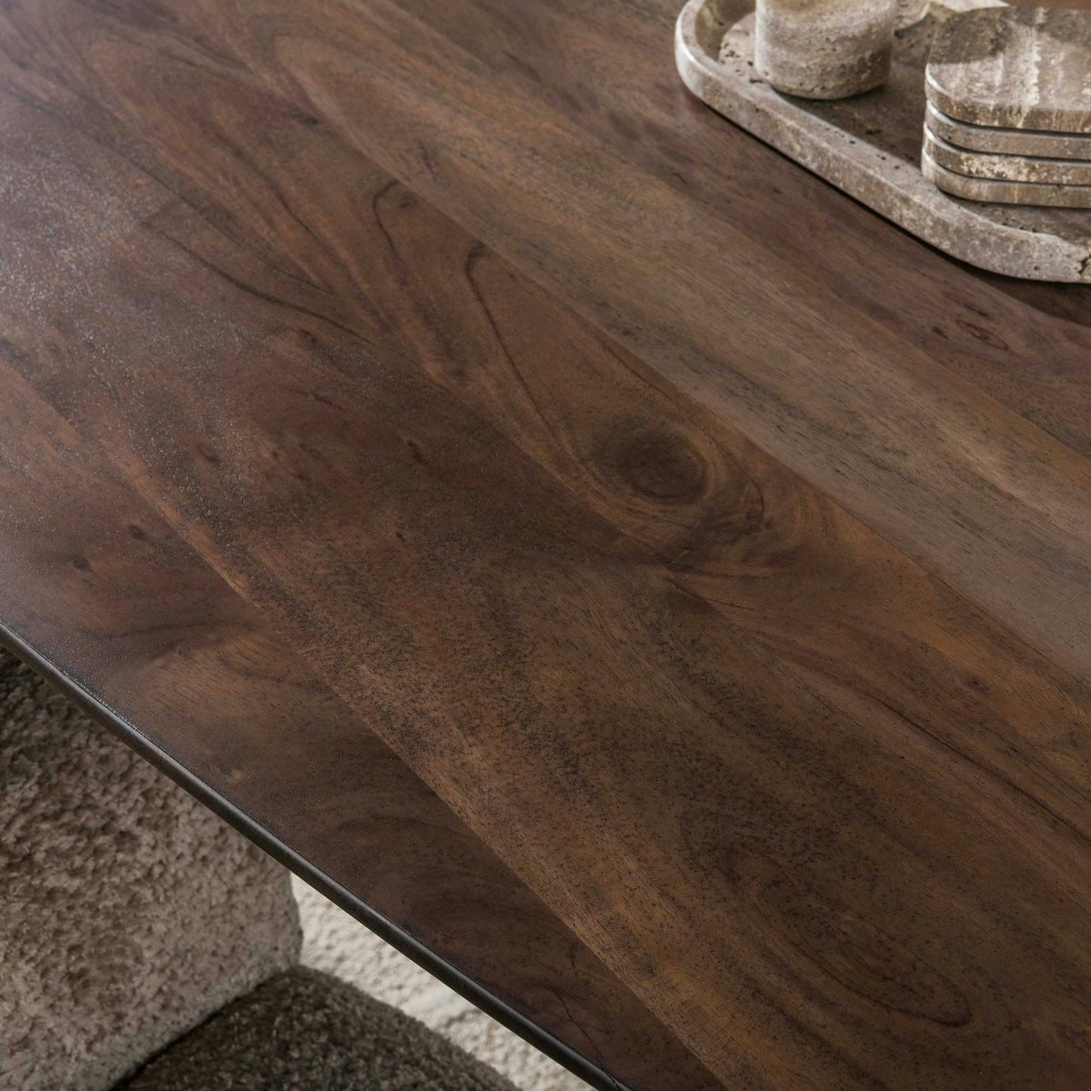 Table à manger bois d'acacia foncé bords arrondis 215 cm NAKO marron, PIER IMPORT