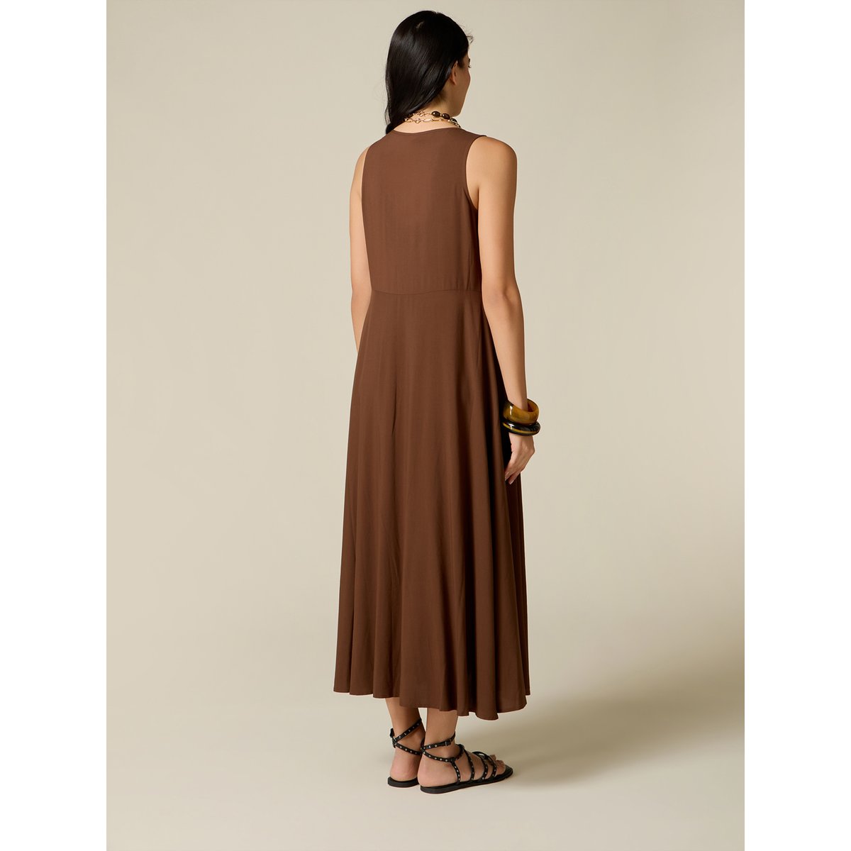Robe longue en viscose marron, OLTRE