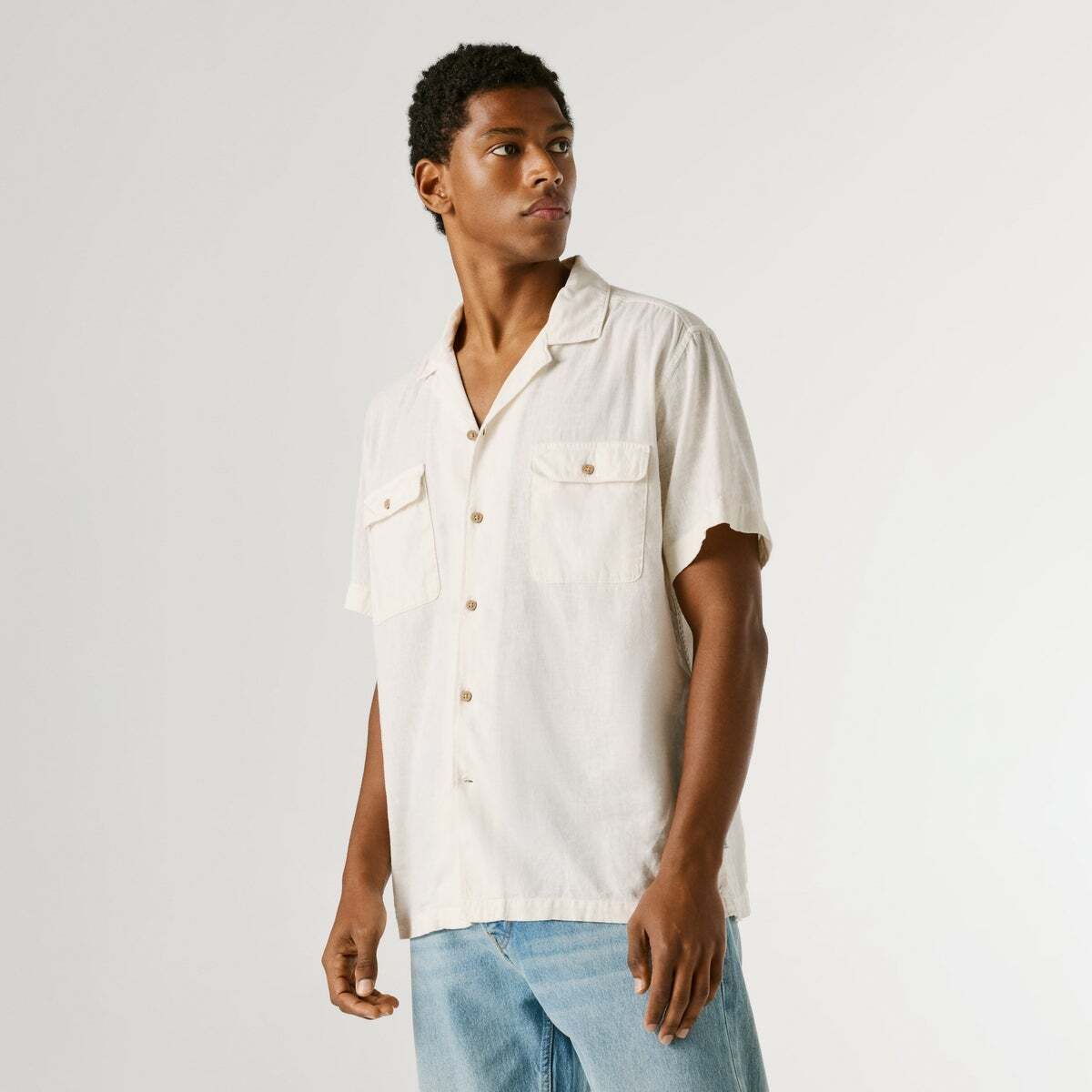 Chemise À Col Cubain blanc ivoire, PEPE JEANS