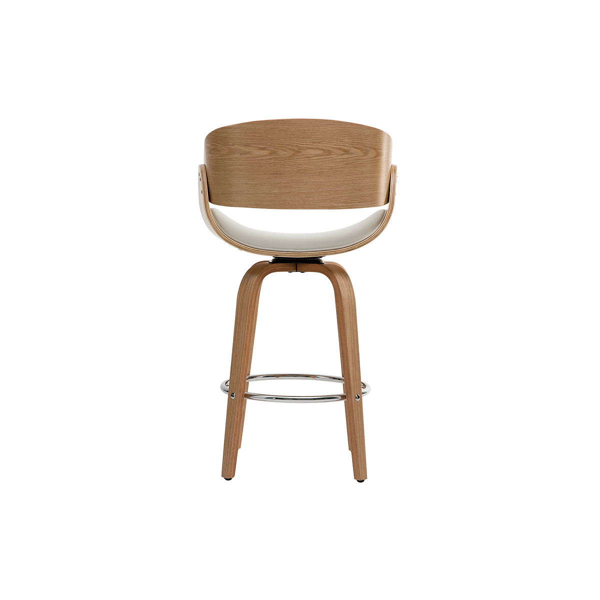 Tabouret de bar pivotant en tissu effet velours texturé beige et bois clair H69 cm BENT blanc, MILIBOO