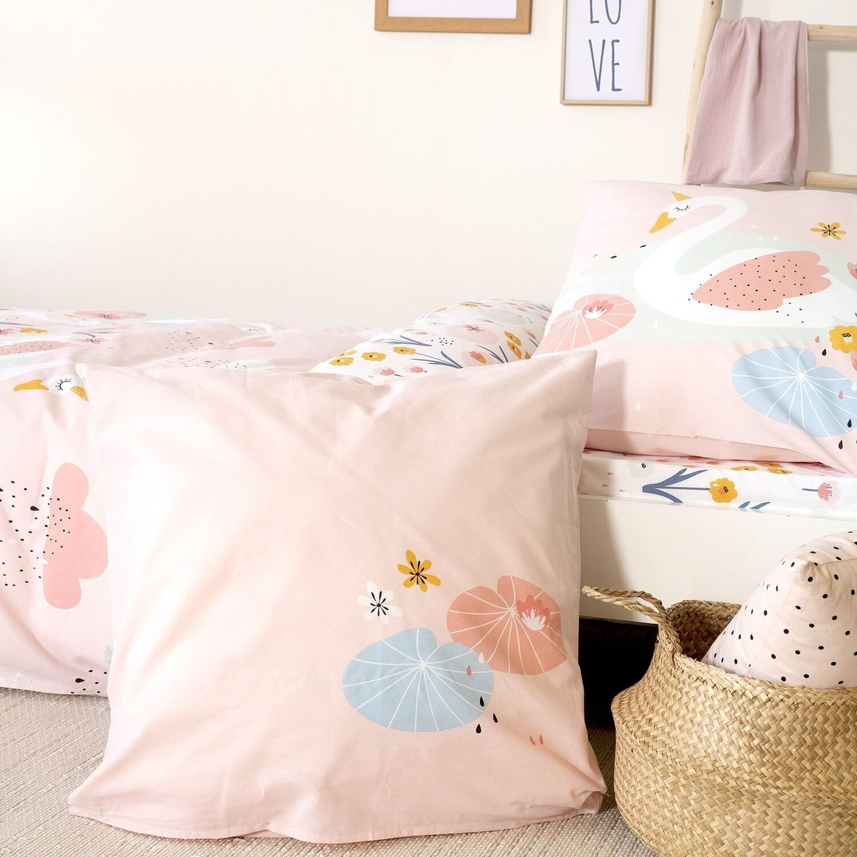 Parure de lit enfant coton, CLARA rose, C DESIGN HOME TEXTILE