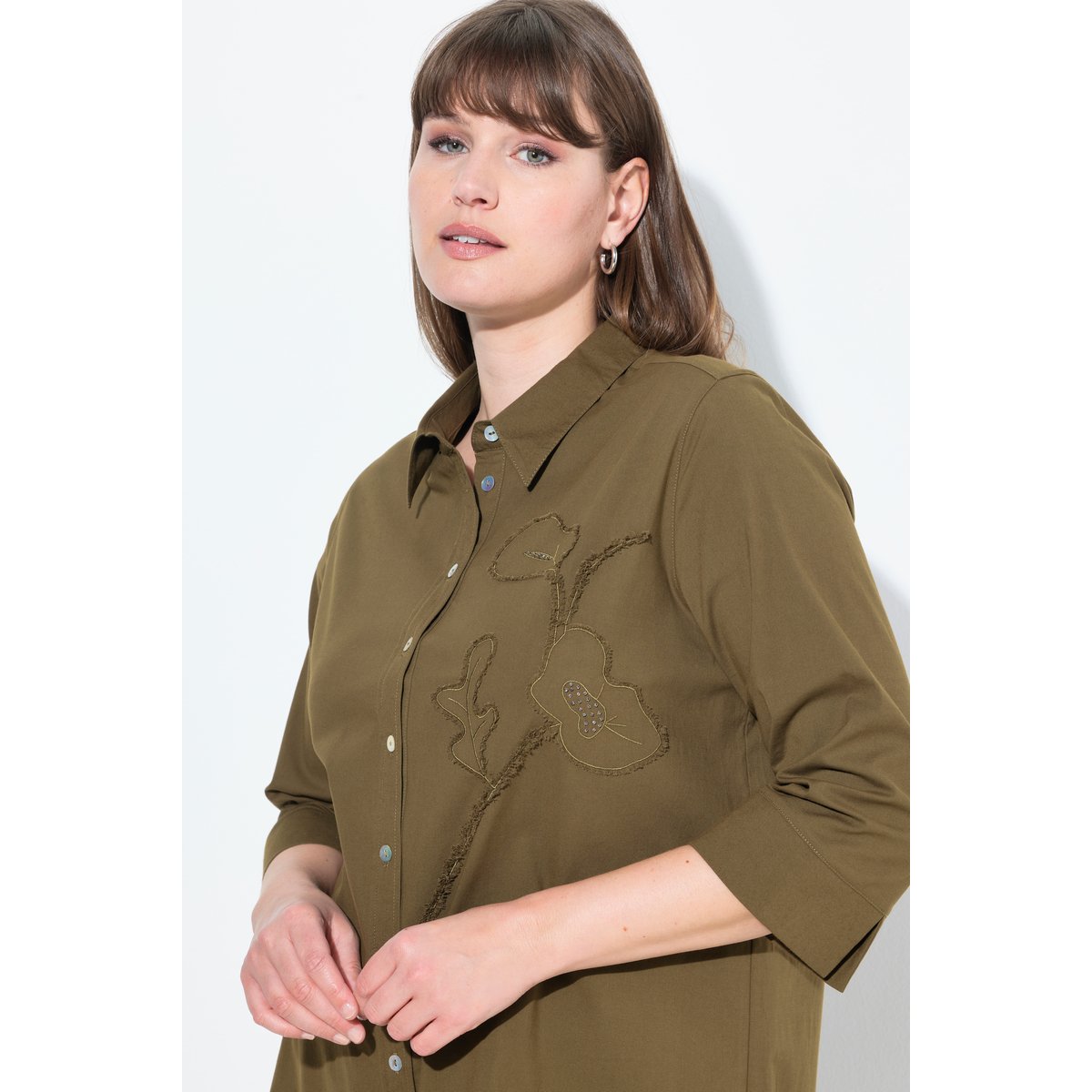 Chemisier en coton bio, fleurs olive, ULLA POPKEN