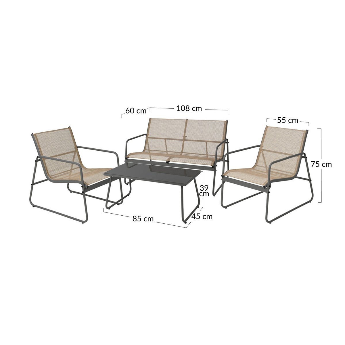 Salon de jardin 4 places - PILAR gris / marron, BEST MOBILIER