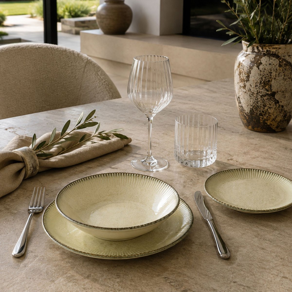 Lot de 6 assiettes creuses 22cm en porcelaine, LUNEA bleu, OGO LIVING