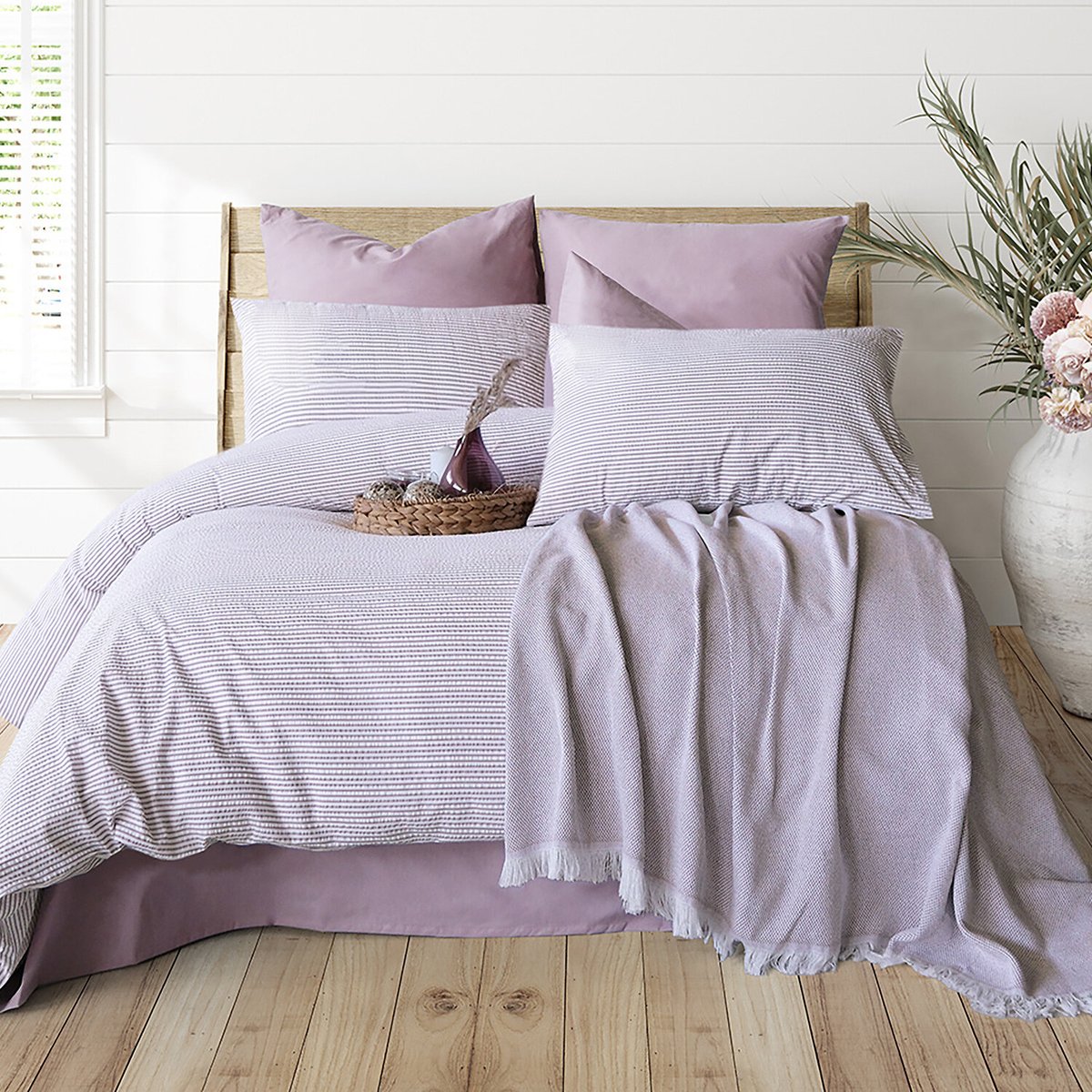 Paure de couette et tai(e) coton imprimé, maribel mauve mauve, C DESIGN HOME TEXTILE