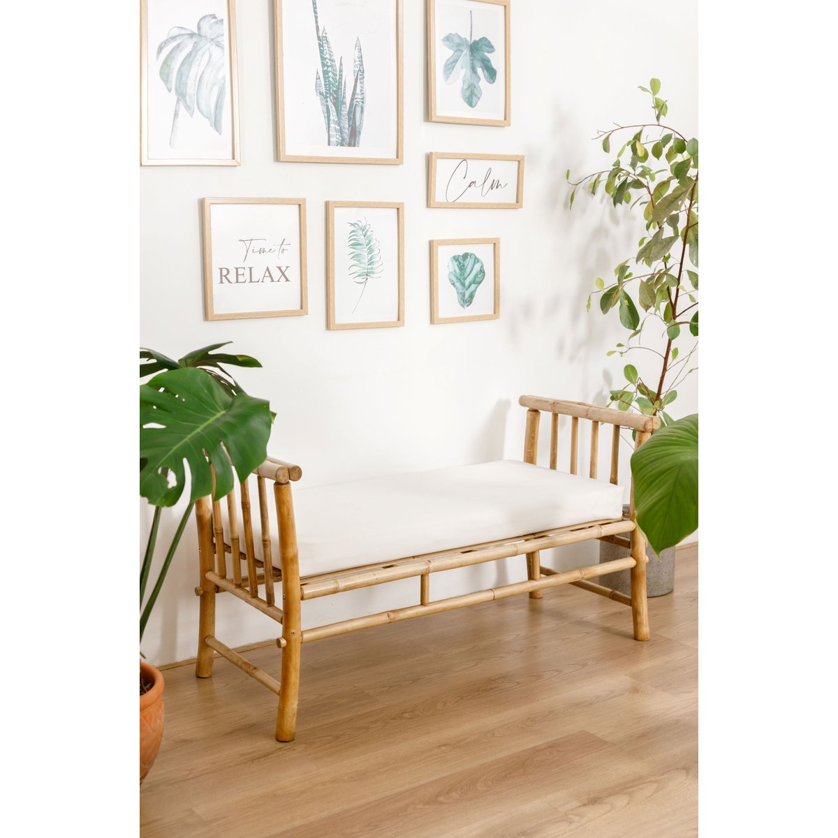 Banc en bois de bambou et tissu, DILI bois naturel, NORDLYS