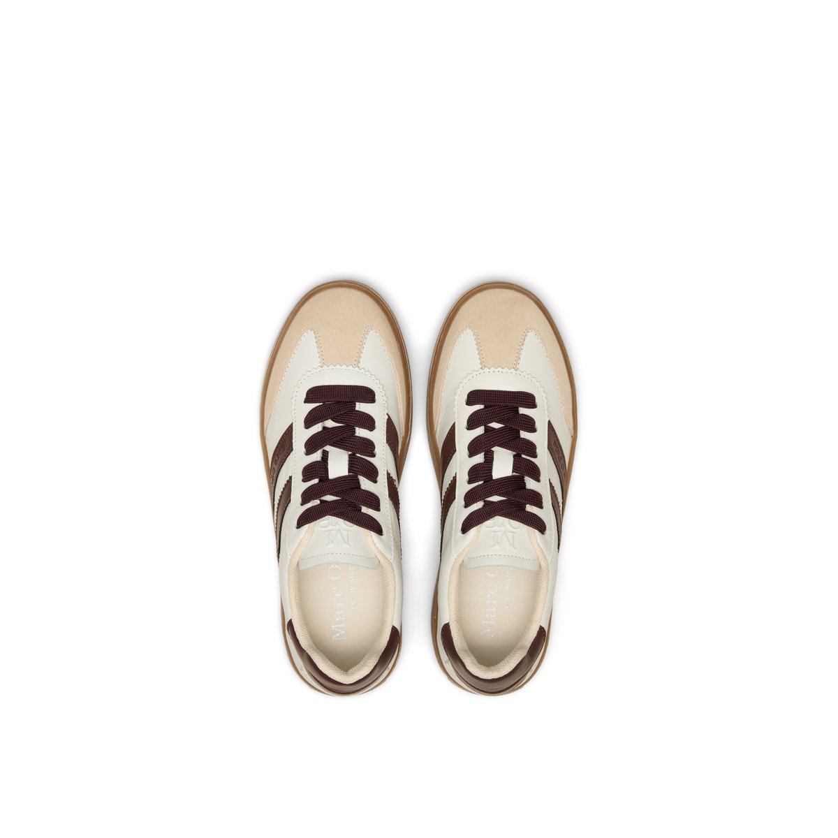 Modèle de baskets Edith en cuir de vachette de haute qualité blanc naturel, MARC O'POLO