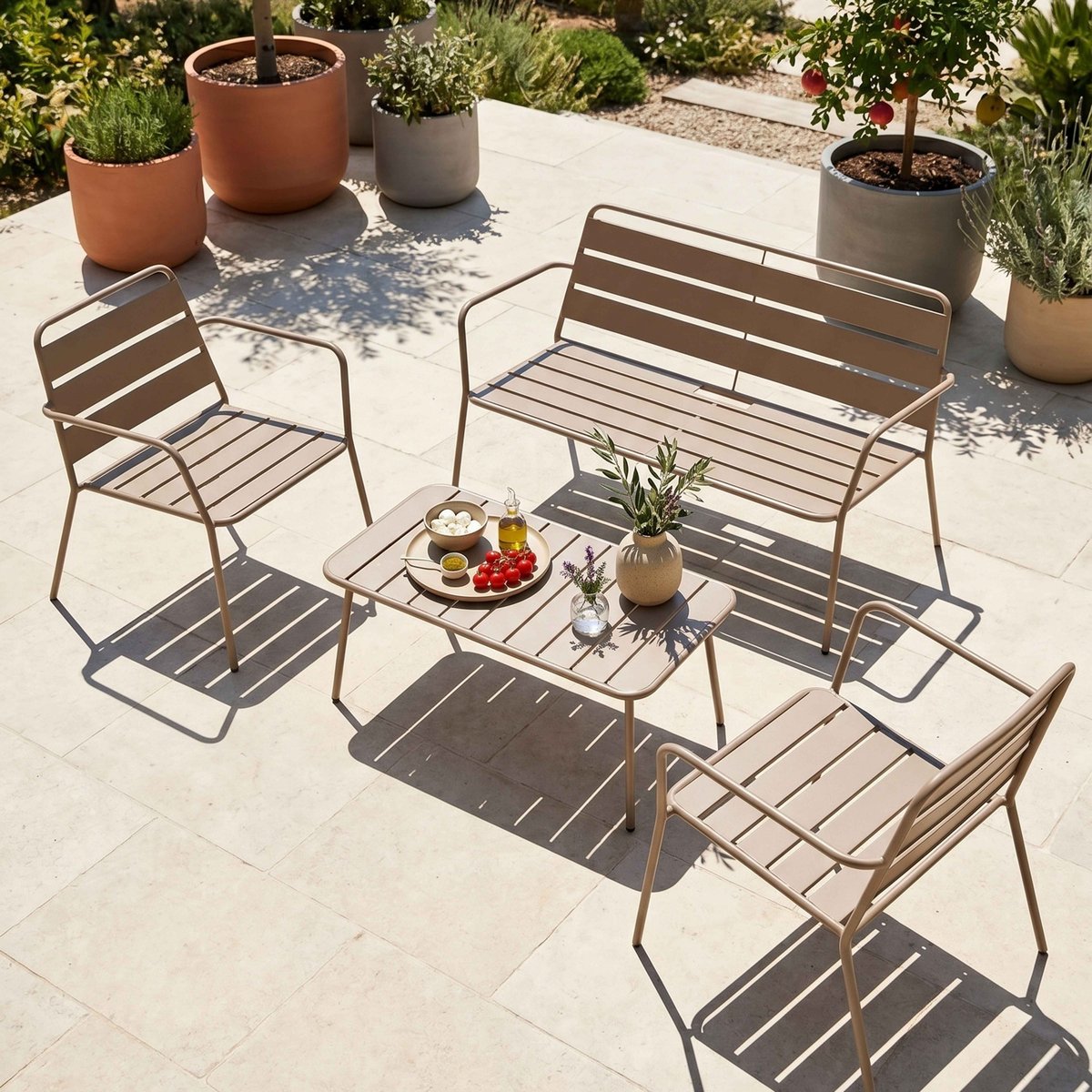 Fauteuil de jardin bas en métal, PALAVAS taupe, OVIALA