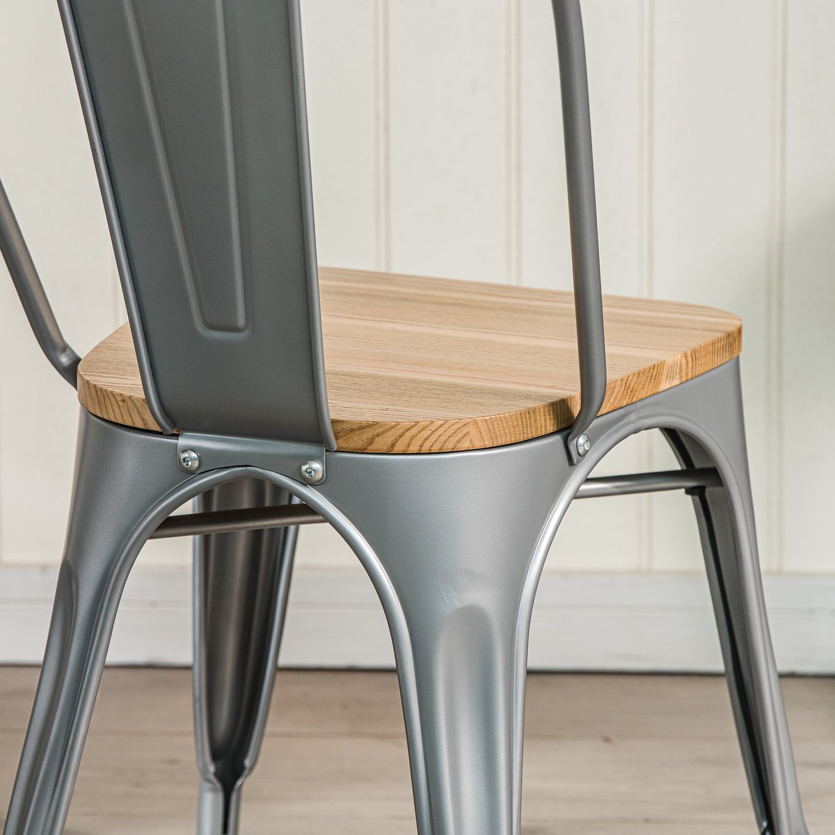 Lot de 4 chaises en métal et bois, NASH gris metallique, NORDLYS