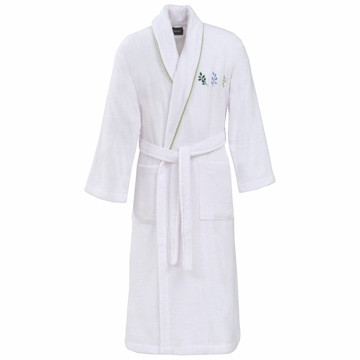 Peignoir brodé col châle 420 g/m² BARBARA blanc, SENSEI MAISON