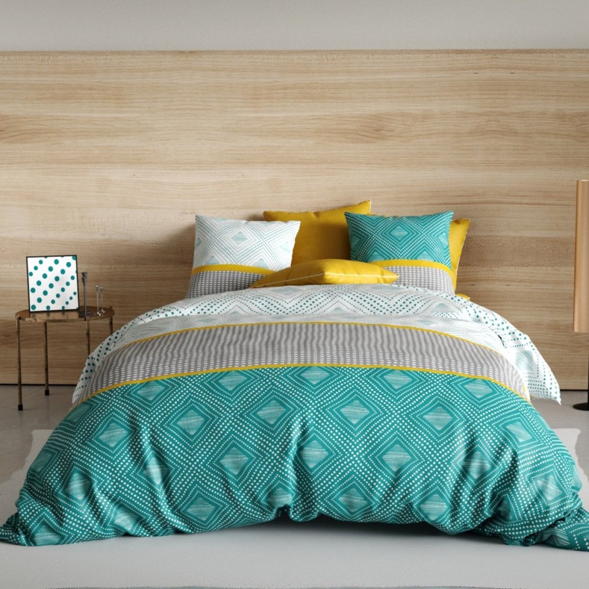 Housse de couette 100% coton 57 fils + 2 taies d’oreiller vert, DECORATIE