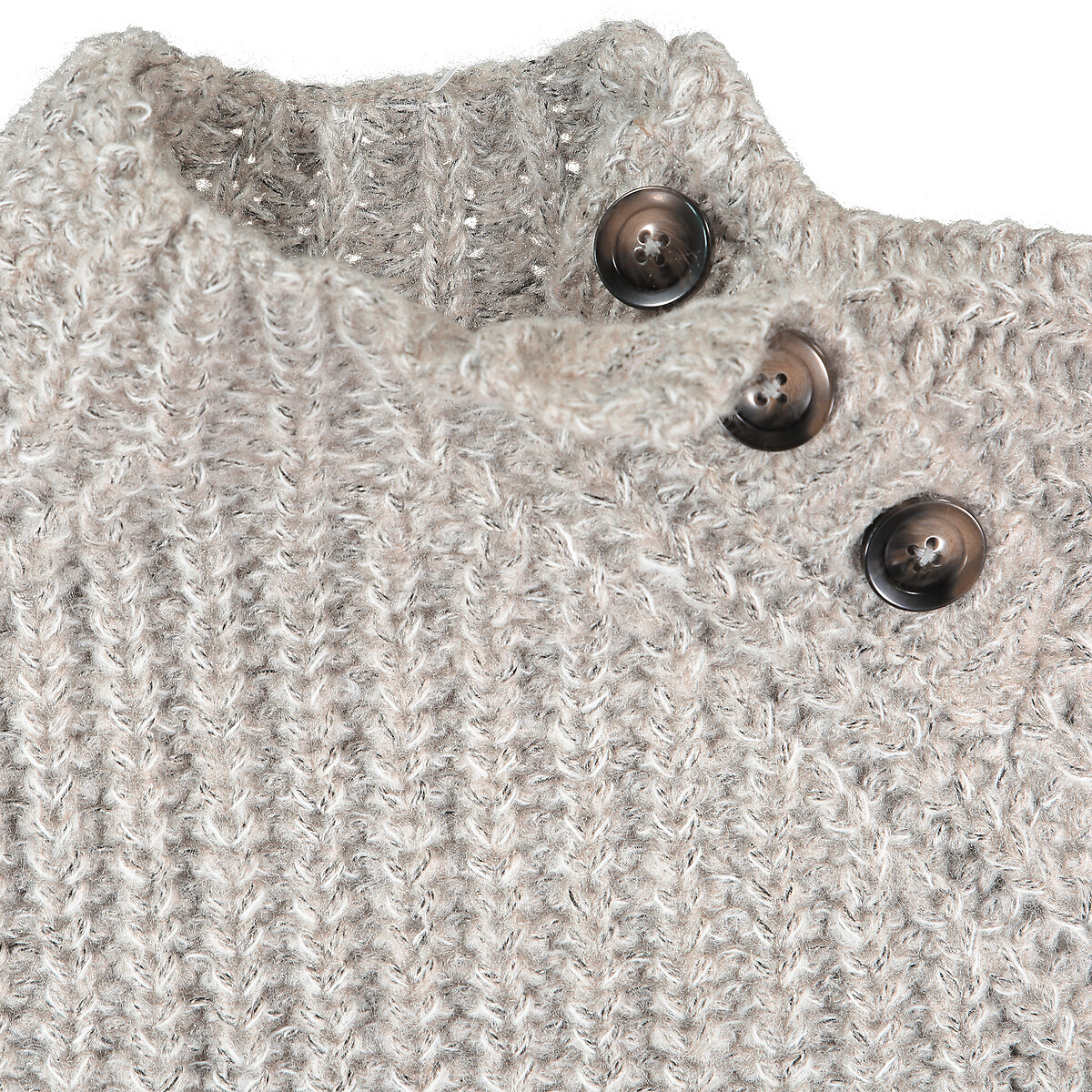 Chunky Knit Jumper with High Neck grey marl, LA REDOUTE COLLECTIONS